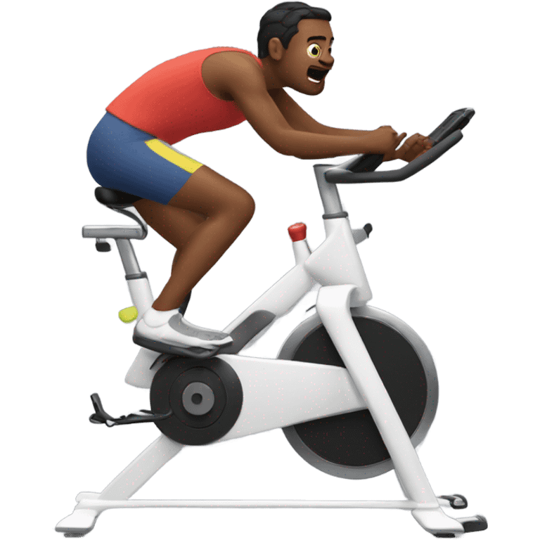 Someone being very awkward on a spin bike emoji