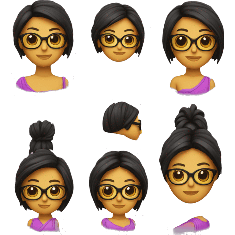 chica peliroja con pelo largo a la altura de los hombros y suelto,gafas negras y ordenador  emoji