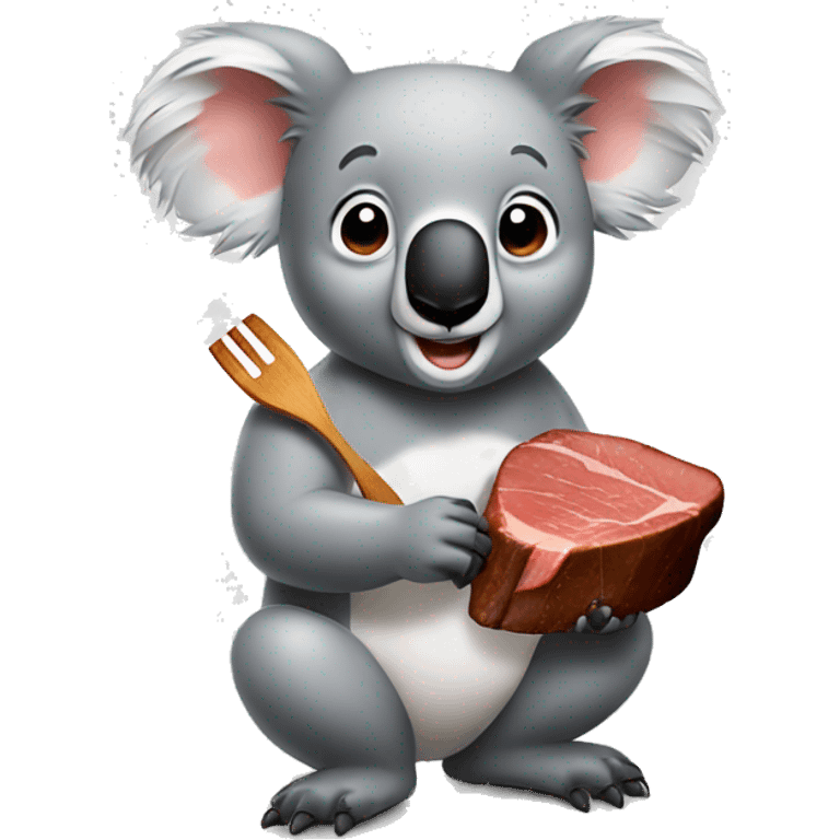 a cute koala eats well done steak emoji