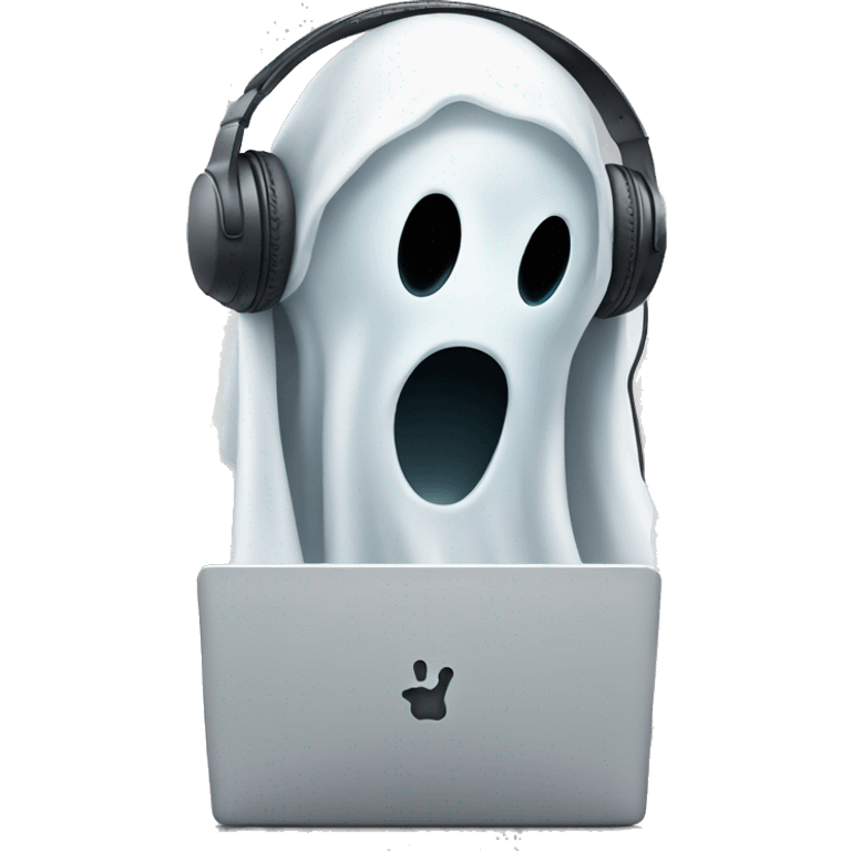 ghost with headphones and computer emoji