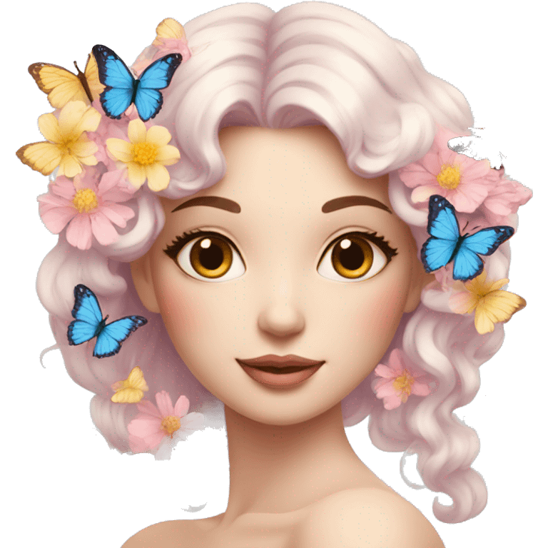 Gorgeous pastel lady with flowers and butterflies emoji