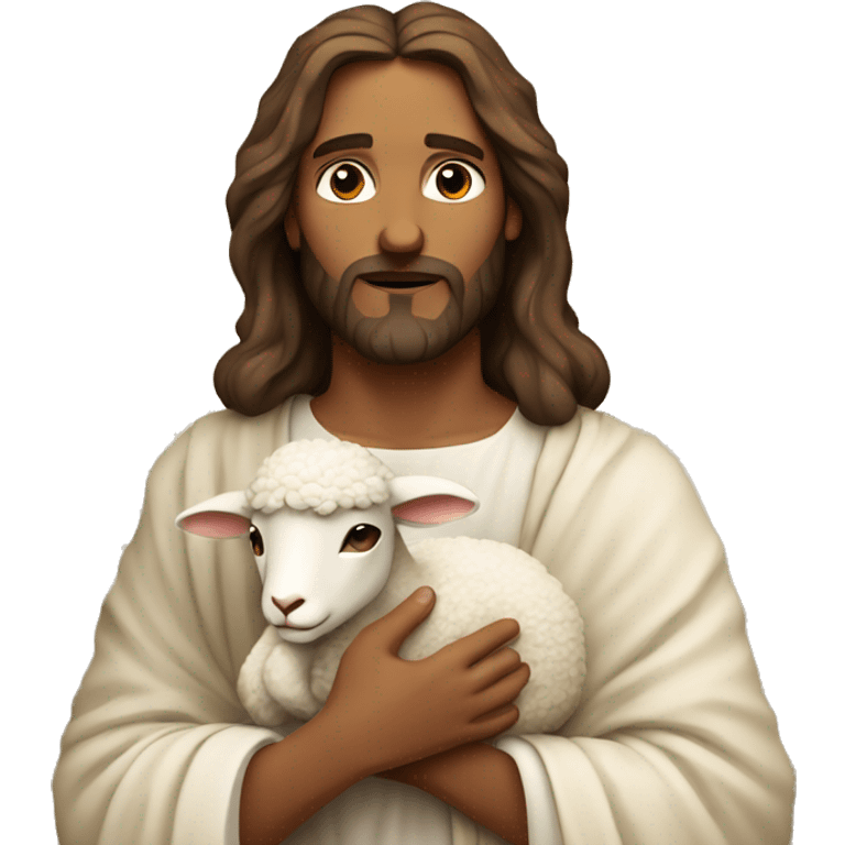 Jesus holding a lamb gently in his arms with a serene expression emoji