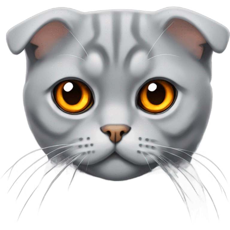 grey scottish fold cat with orange eyes  emoji