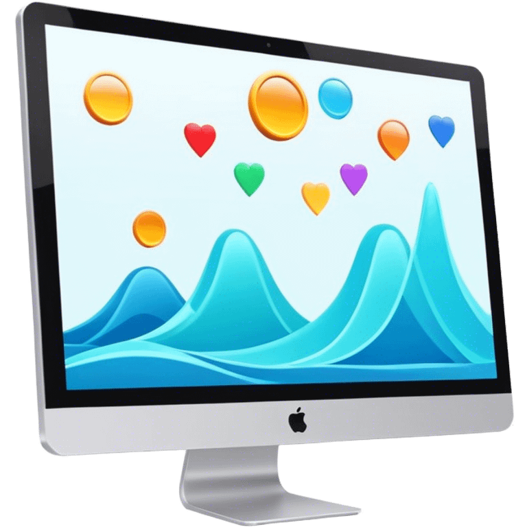 Animation and motion design. A computer screen with an animation timeline, moving frames. Display a cartoon or animated scene on the screen. Include motion design elements like flowing lines, curves, or rotating objects. Modern, creative colors. No emojis or smiley faces. Transparent background. emoji