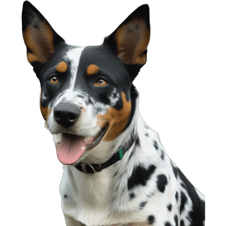 Black and white spotted Australian cattle dog on a farm emoji