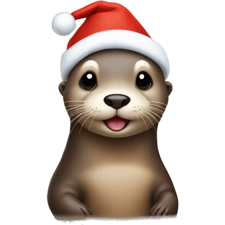 Otter with a Christmas hat emoji