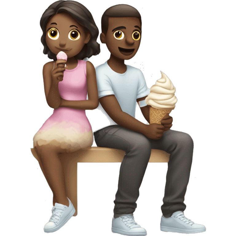 Girl sitting on white guys lap eating ice cream together  emoji