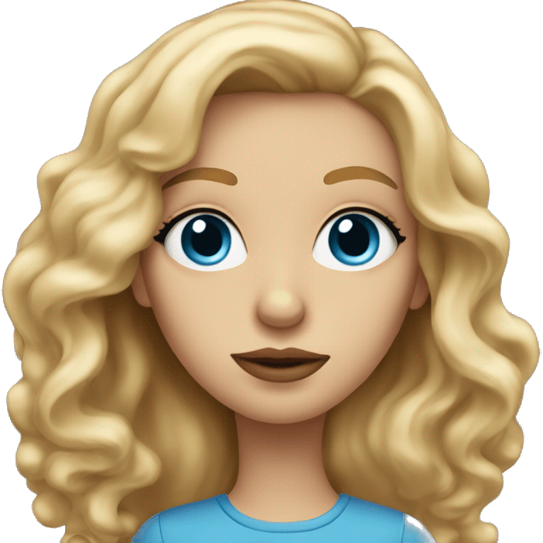 woman with long, blond and wavy hair, blue, big eyes and a small nose and big nice lips  emoji