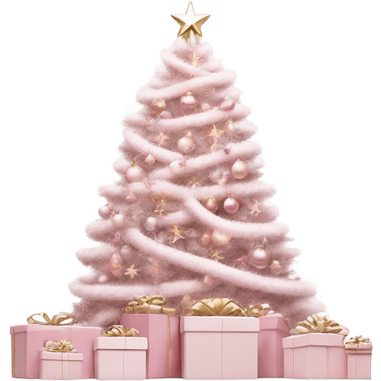 Light pink Christmas gifts under a white Christmas tree  emoji