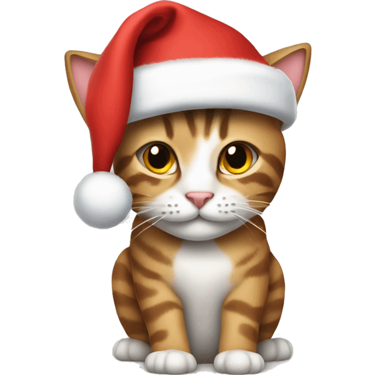 tabby cat wearing a christmas hat  emoji