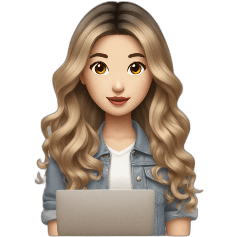 balayage Hair korean girl with macbook emoji