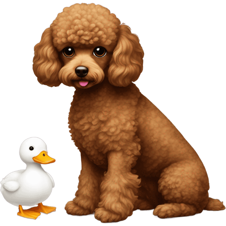 Brown toy-poodle with white toy duck emoji