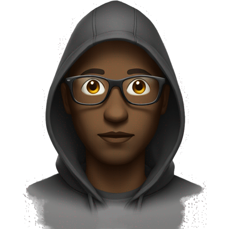 A black man with a hood and glasse. he looks seriouss on emoji