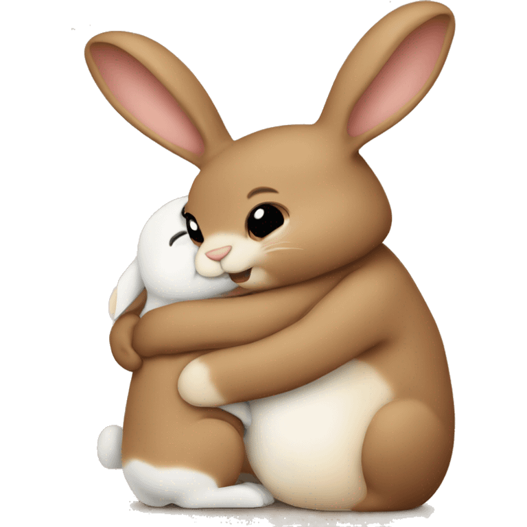 Brown bunny hugging beige bunny emoji