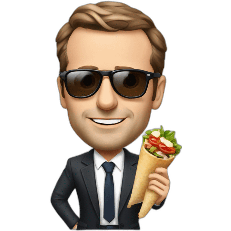 emanuel macron qui mange un kebab avec des lunettes de soleil emoji