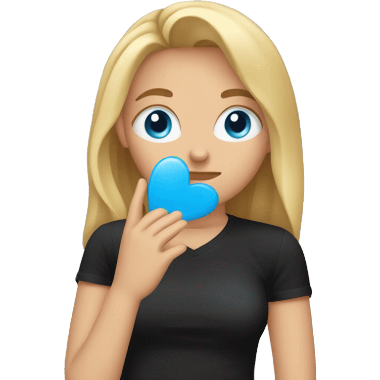 girl with dirty blond hair and blue eyes facepalm with a black shirt that says LOVE emoji