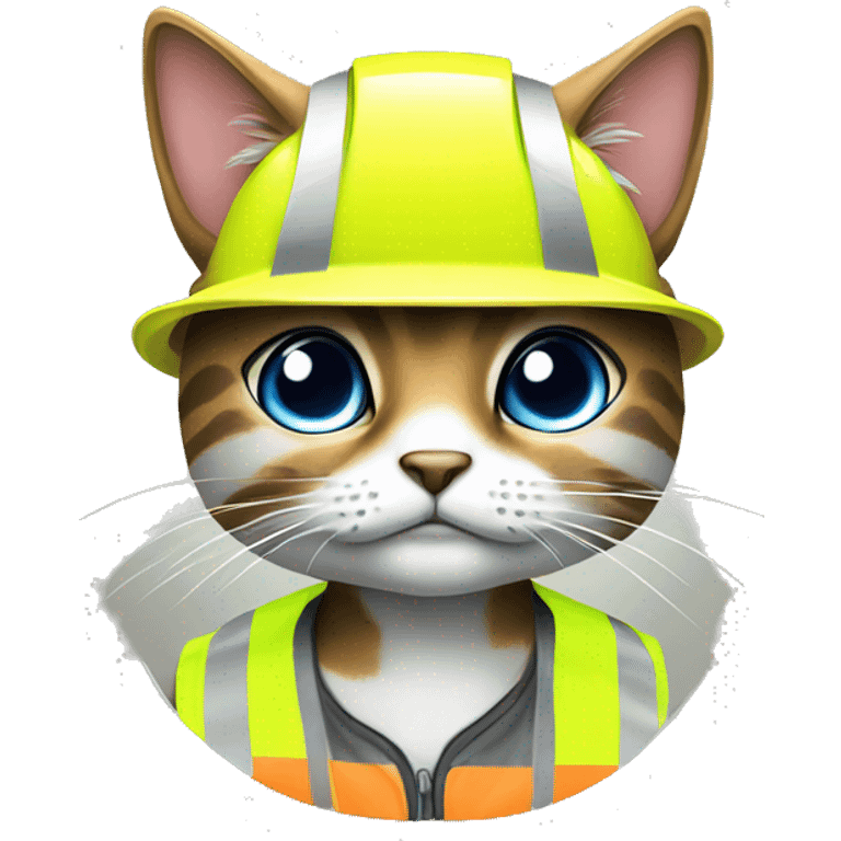 Construction Cat with high visibility vest and hard hat futuristic  emoji