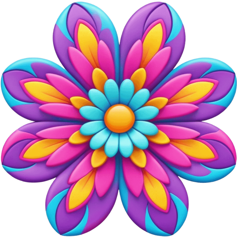 3D, psychedelic colored hippie style flower  emoji