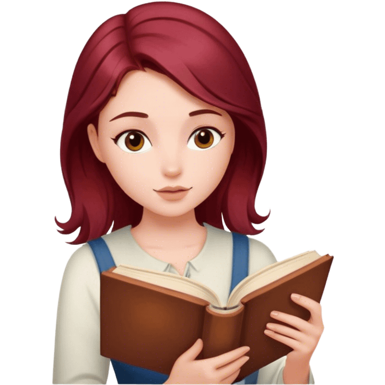 A beautiful, burgundy haired girl reading a book emoji