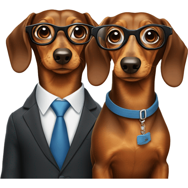 Two girl dachshunds in suits with glasses emoji