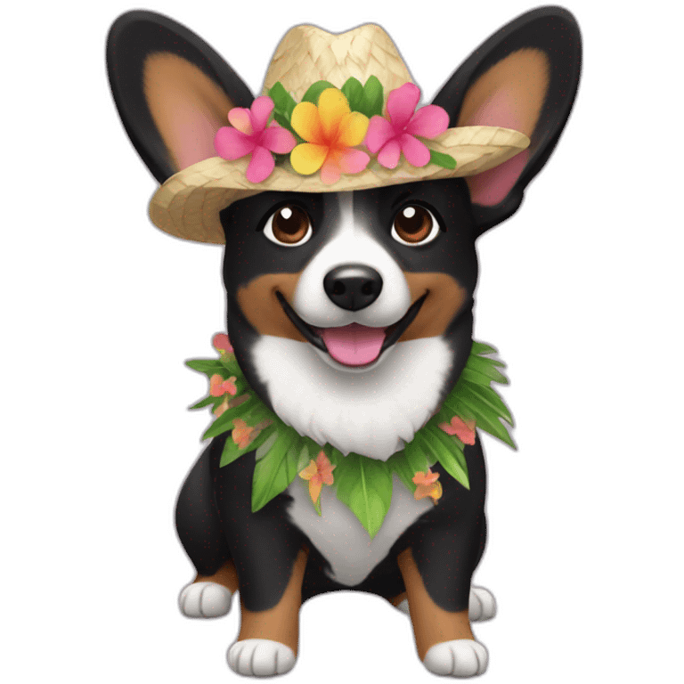 Black corgi dressed hawaian emoji