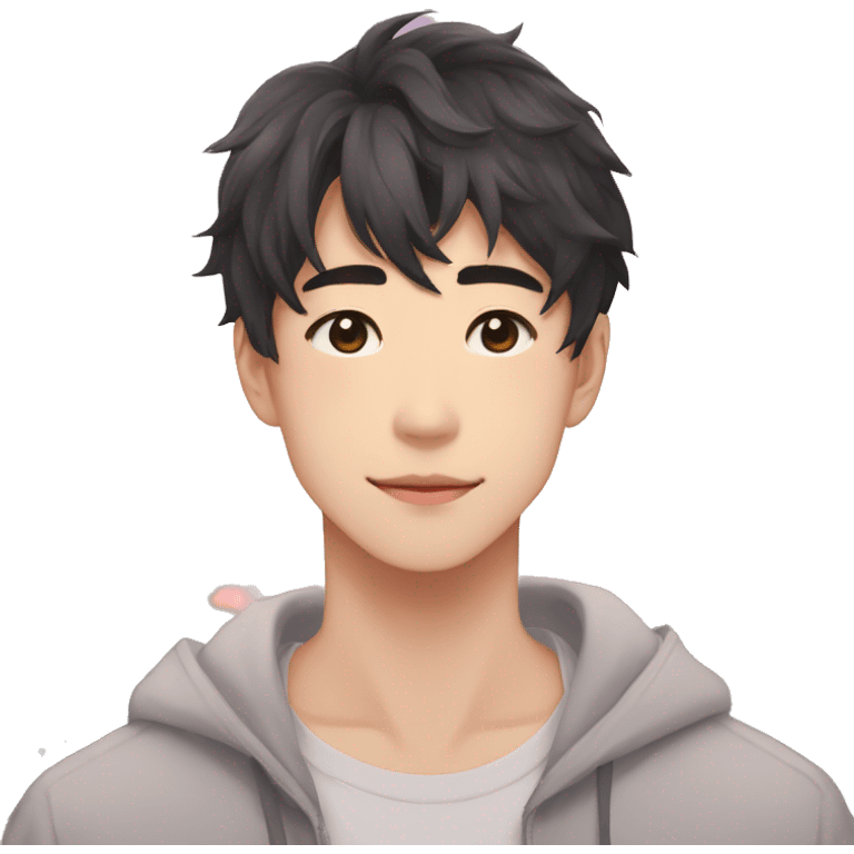 Gorgeous bright romantic Asian anime gentle man with blushing face aesthetic trending style outside emoji