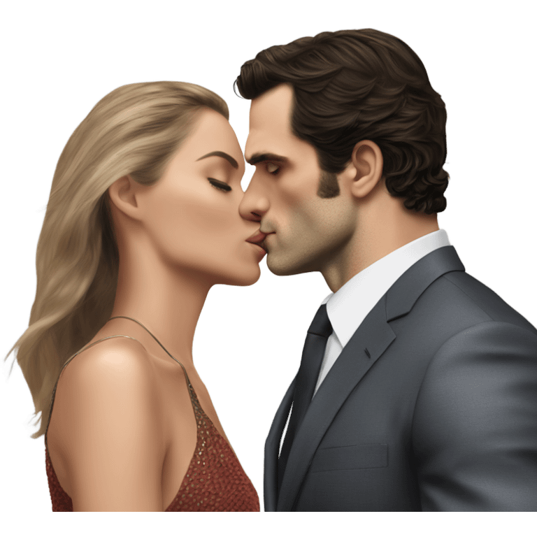 realistic photo of Henry Cavill kissing a beautiful female model  emoji