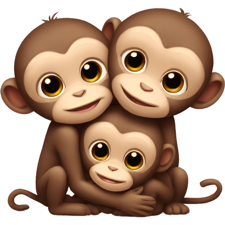 three baby monkeys hugging  emoji