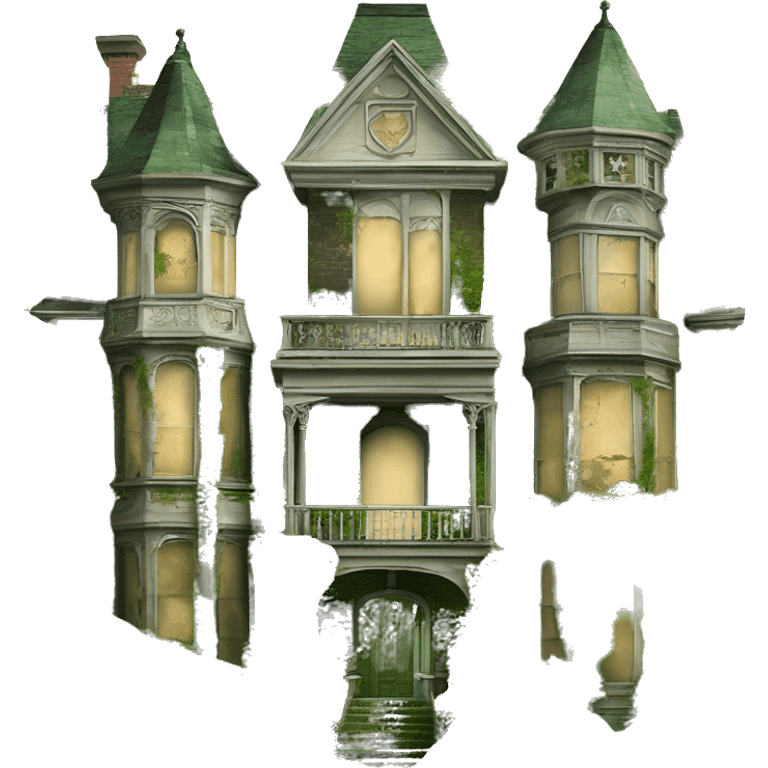 Barbie’s Queen Anne Victorian haunted mossy overgrown mansion emoji