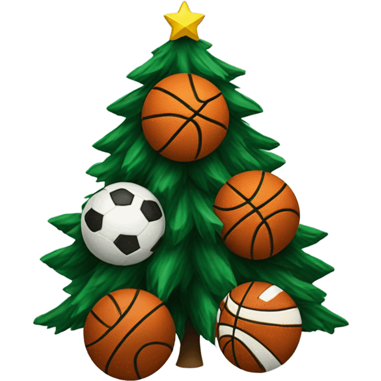 A Christmas tree with sports balls on it emoji