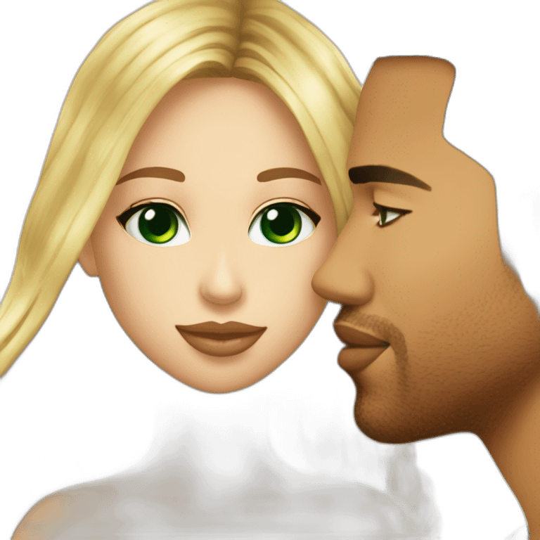 Romeo Santos give a kiss on the mouth blond girl amd green eyes emoji