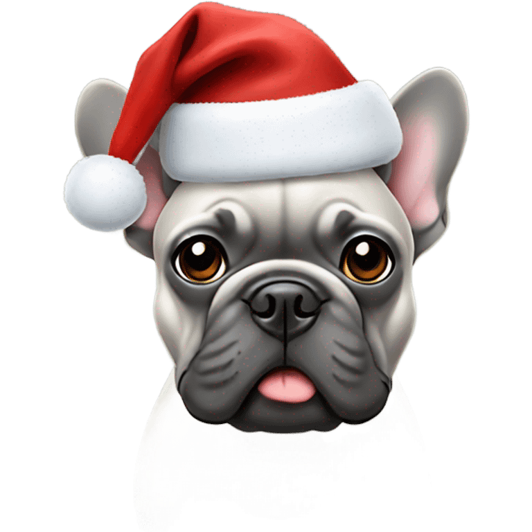 Grey french bulldog wearing christmas hat emoji