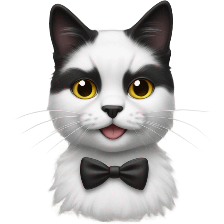 fluffy black and white cat with Charlie Chaplin black mustache emoji