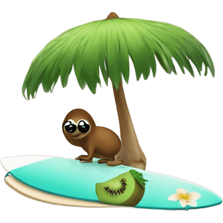 A kiwi on surfboard near an island emoji