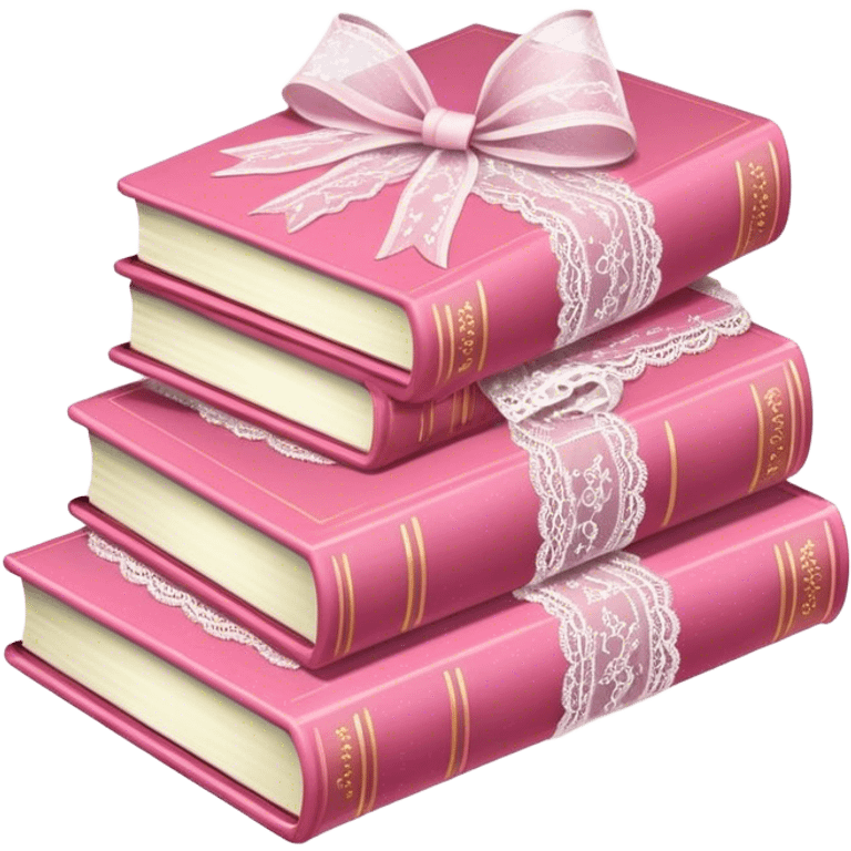 Pink book stack with lace ribbon emoji