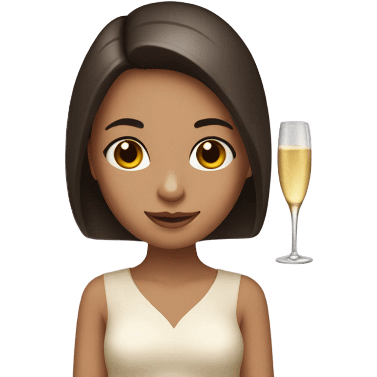 girl with long dark brown hair and brown eyes with bottle of champagne  emoji