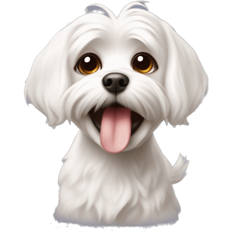 playful maltese with brown ears sticking out tongue emoji