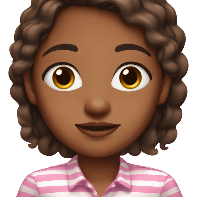 Brown girl with brown eyes, medium hair, black pupils and a pink and brown striped shirt emoji