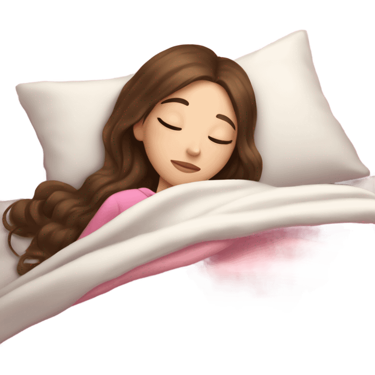 girl with brunette hair and pale skin taking a nap with a pink blanket looking peaceful emoji