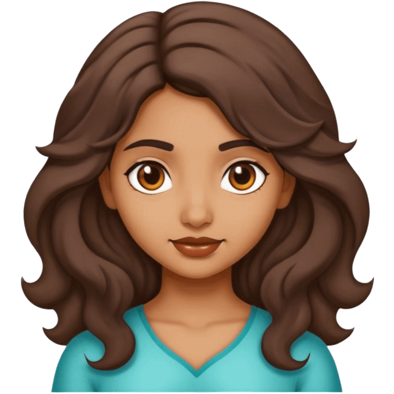 normal indian girl face with medium wavy hair with medium color emoji