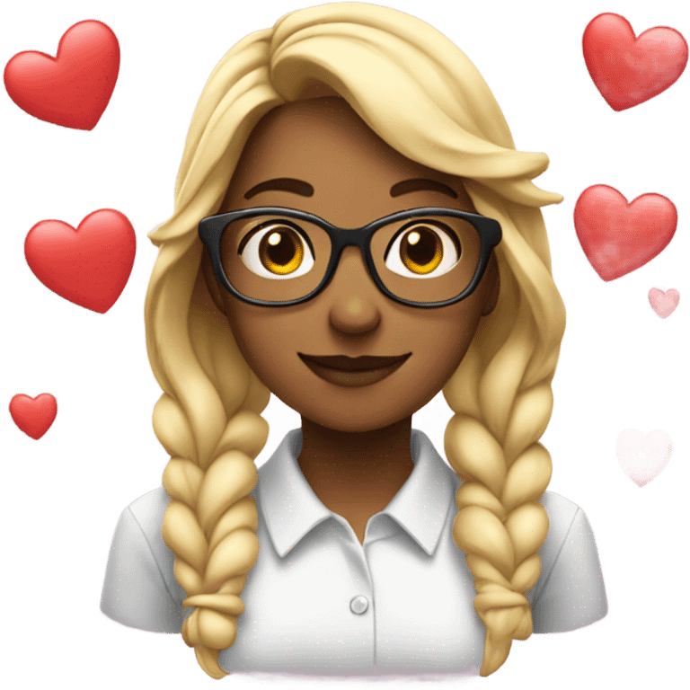 nerd girl with hearts all around her emoji