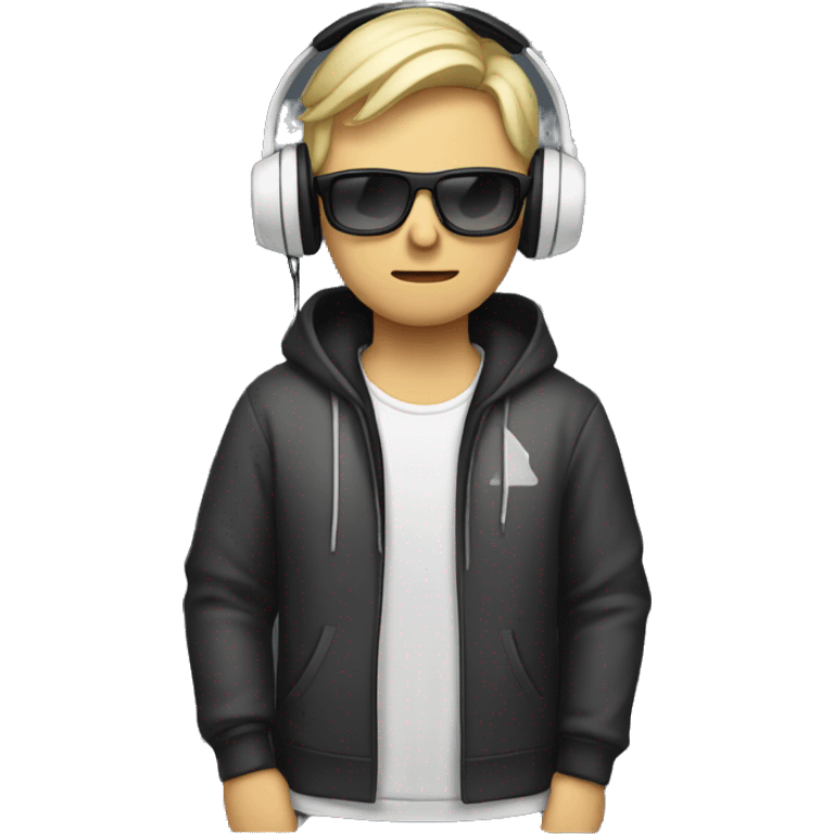 gamimg guy with white headset and controler wearing a hoodie emoji