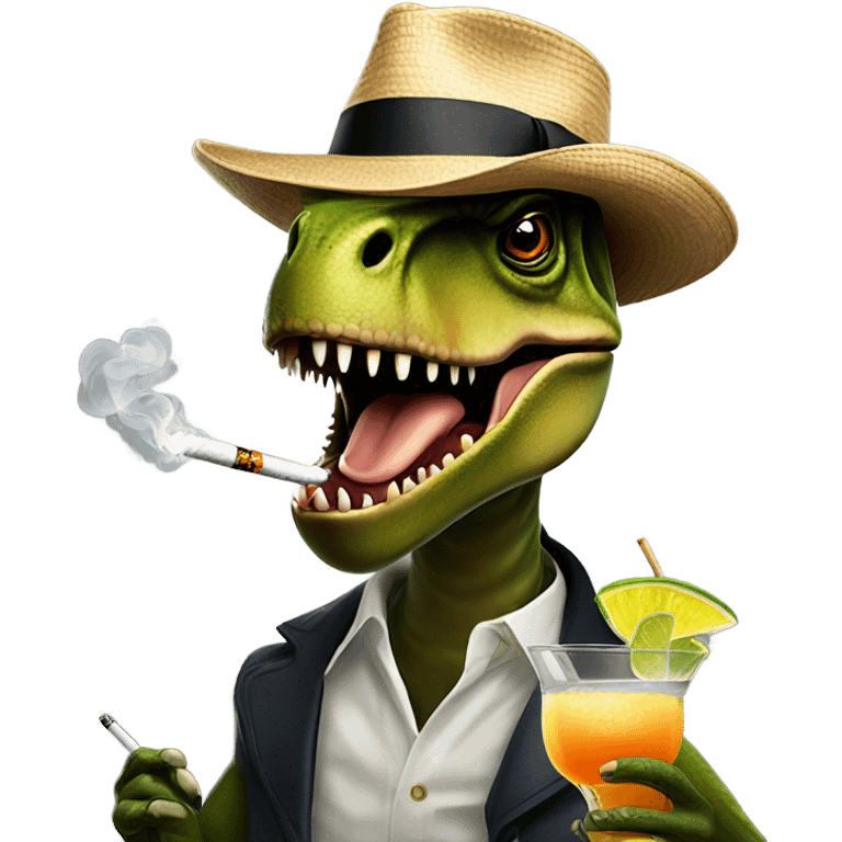 T. rex with a fedora smoking a cigarette and drinking a margarita  emoji