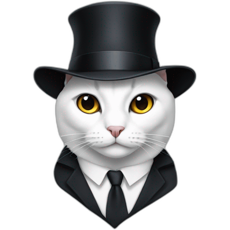 A white cat in a suit with a black hat emoji