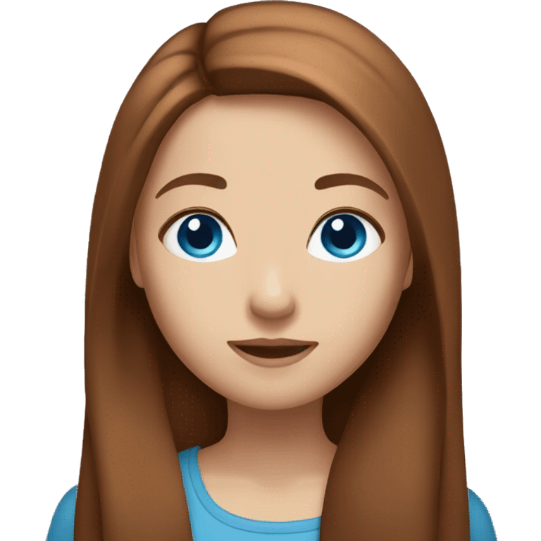 Girl with auburn brown long straight hair and blue eyes emoji