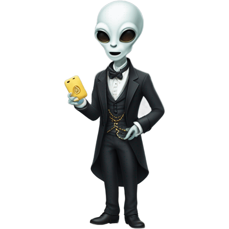 alien galora in Victorian dress elegant, full body, holding usb key emoji