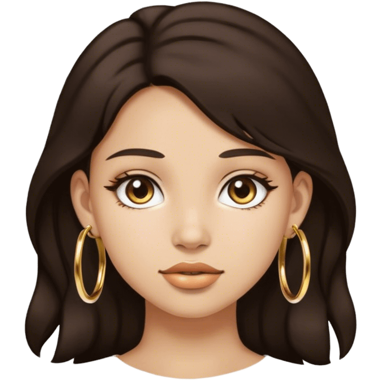 Dark brown hair girl with gold hoops  emoji