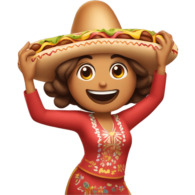 Happy mexican woman holding a hotdog dancing emoji