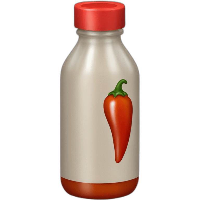 Bottle of hot sauce with no text and no image other than a red chile emoji