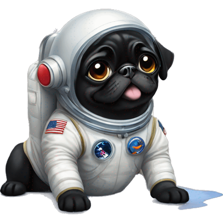 young happy black Pug astronaut sitting on floor emoji